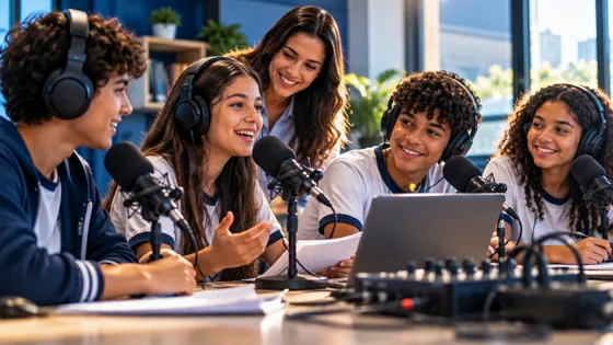 Produção de rádio na escola — ilustração — Rádio Escolar, Escola em Rede