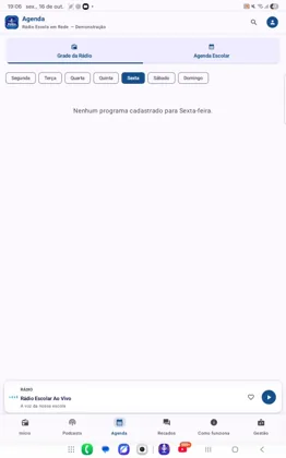 Podcasts — aplicativo de demonstração — Rádio Escolar, Escola em Rede