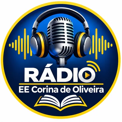 Emblema rádio escolar com microfone e ondas sonoras — Rádio Escolar, Escola em Rede