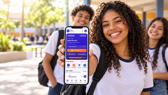 Estudante apresenta a rádio escolar — Rádio Escolar, Escola em Rede