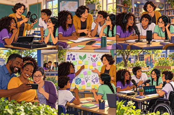 Rádio Escolar na sala de aula — ilustração — Rádio Escolar, Escola em Rede