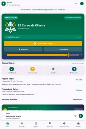Tela inicial — EE Corina de Oliveira — Rádio Escolar, Escola em Rede