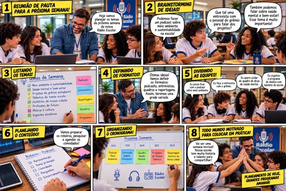 Planejamento da Rádio Escolar — quadrinhos — Rádio Escolar, Escola em Rede