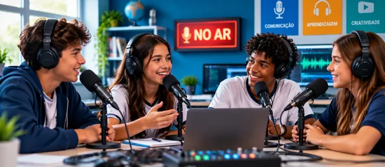 Podcast escolar ao vivo no estúdio — Rádio Escolar, Escola em Rede