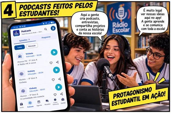 Podcasts estudantis em ação na rádio escolar — Rádio Escolar, Escola em Rede
