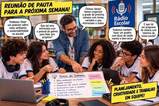 Reunião de pauta na rádio escolar — Rádio Escolar, Escola em Rede